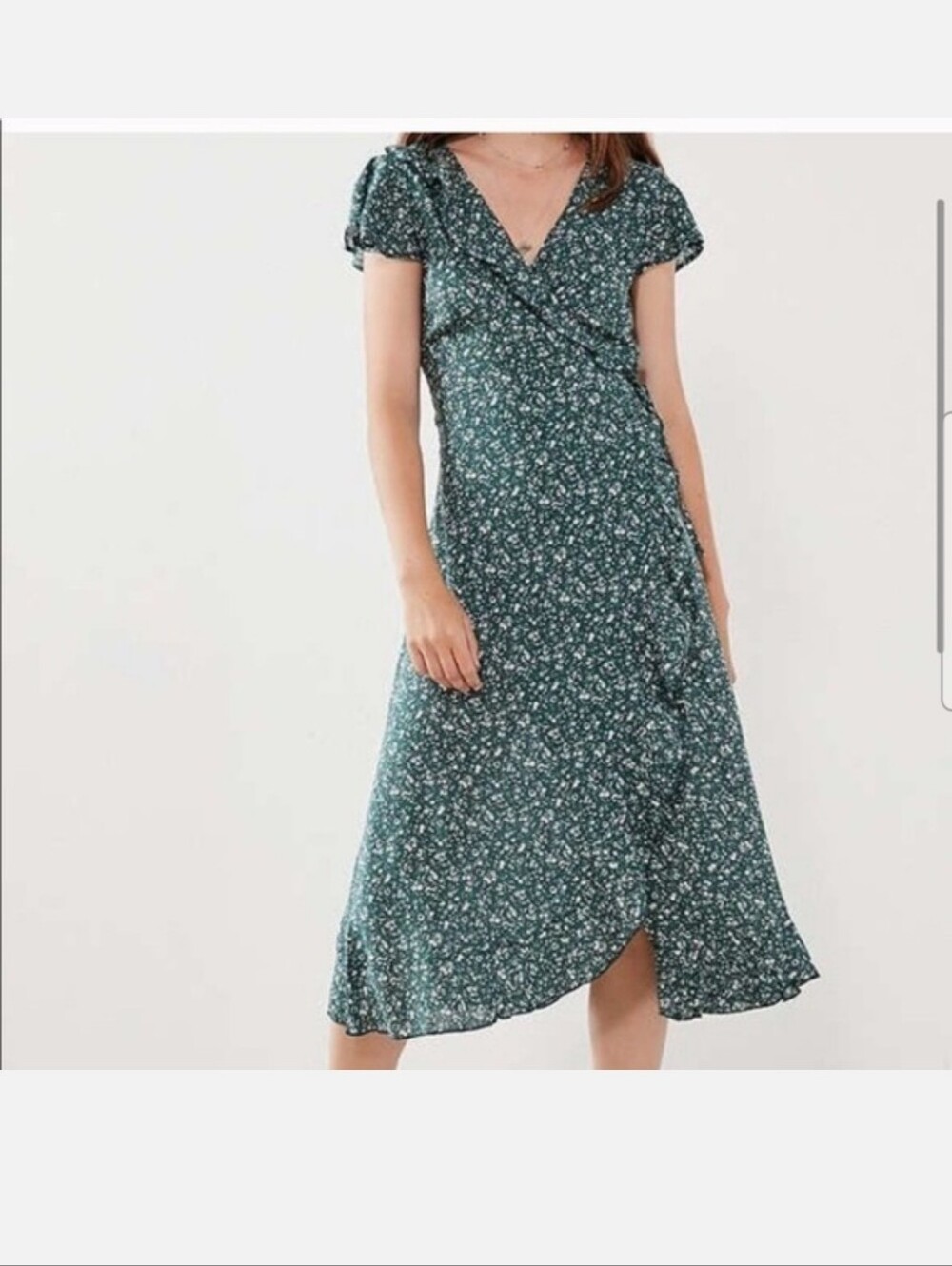 KIMCHI BLUE Green Ditzy Floral Wrap Dress Y2K  XS Urban Outfitters